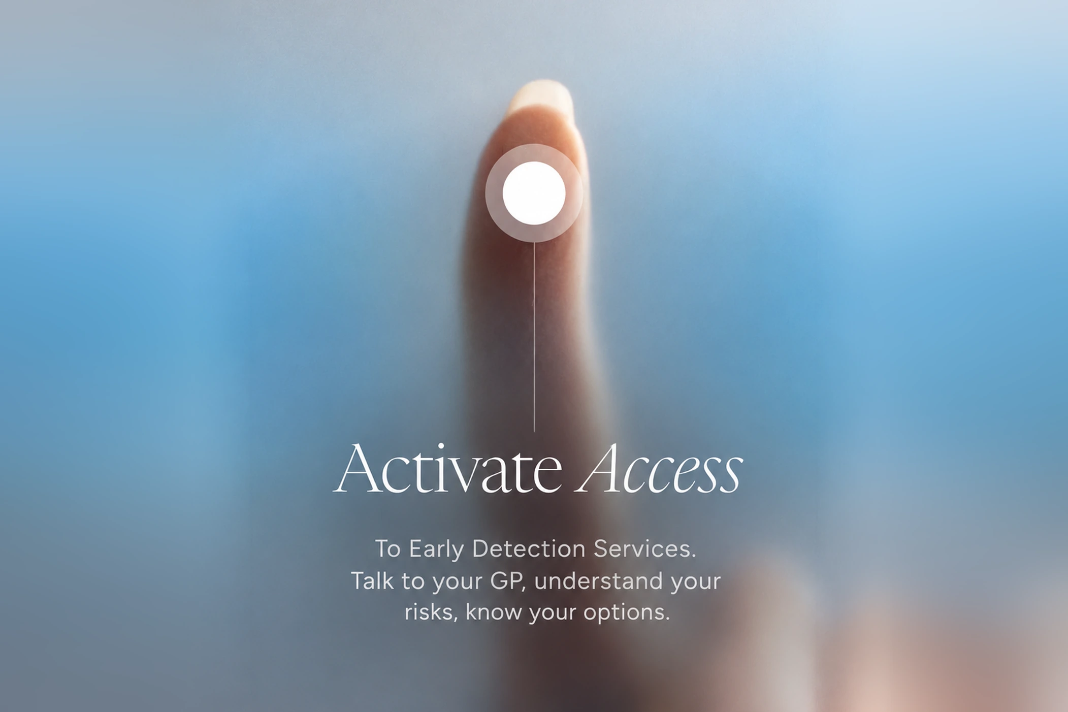 Activate Access — fingertip touching a point of light